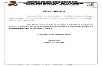 EDITAL 005/2019 - COMUNICADO