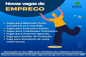 SINE DE CRISSIUMAL dispõe de novas vagas de emprego