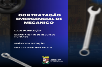 Abertas as Inscrições para Contratação Emergencial de Mecânico