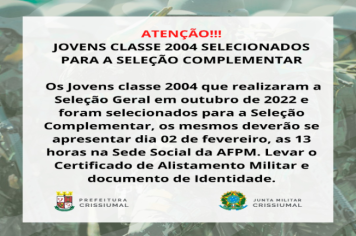 Jovens classe 2004 selecionados para a Seleção Complementar