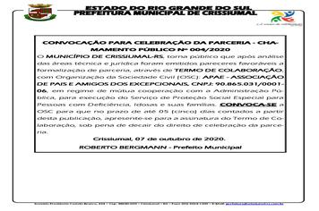 CONVOCAÇÃO CHAMAMENTO PÚBLICO 004/2020