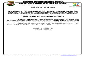 Edital 091/2020 - FISCAL-Classificação Preliminar