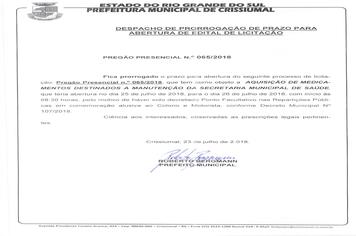 PRORROGAÇÃO ABERTURA EDITAL PREGÃO 065/2018