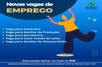 SINE DE CRISSIUMAL dispõe de novas vagas de emprego 