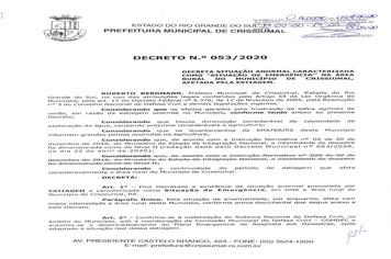 Decreto 053/2020-SITUAÇÃO DE EMERGÊNCIA