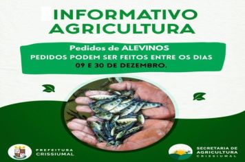 Secretaria de Agricultura de Crissiumal libera pedidos de alevinos.
