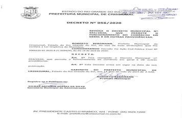 REVOGA DECRETO MUNICIPAL 054/2020