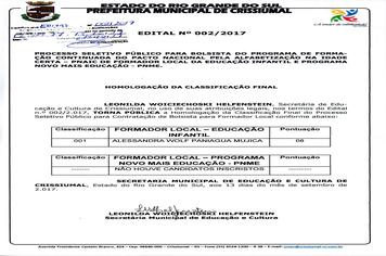 EDITAL 002/2017-PROCESSO BOLSISTA-PNAIC E PNME-HOMOLOGAÇÃO FINAL