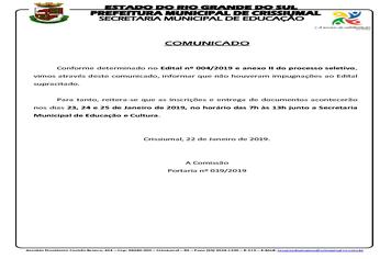 EDITAL 004/2019-COMUNICADO