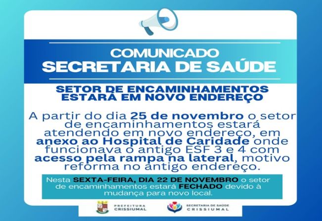 Comunicado da Secretaria de Saúde de Crissiumal