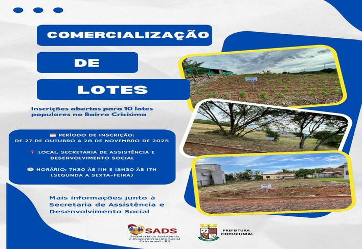 Prefeitura de Crissiumal abre inscrições para aquisição de lotes no Bairro Criciúma