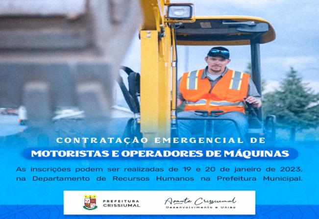 CONTRATAÇÃO EMERGENCIAL DE MOTORISTAS E OPERADORES DE MÁQUINAS