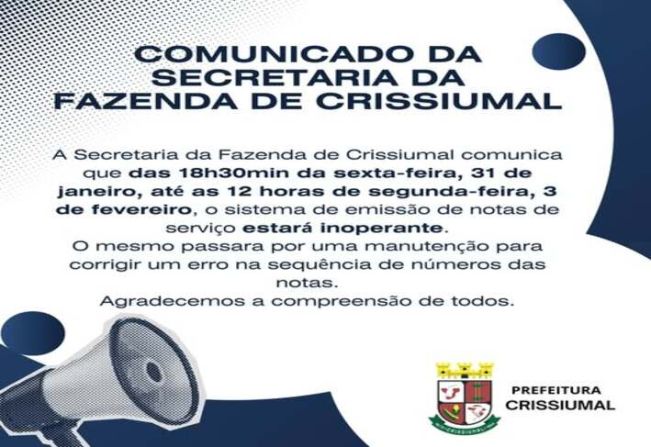 Comunicado da Secretaria da Fazenda de Crissiumal