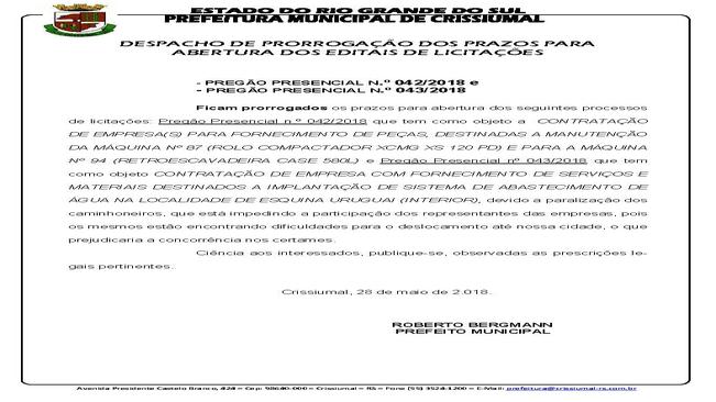 DESPACHO PRORROGAÇÃO PRAZOS LICITAÇÕES