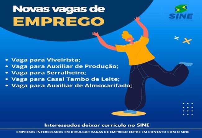 SINE DE CRISSIUMAL dispõe de novas vagas de emprego 