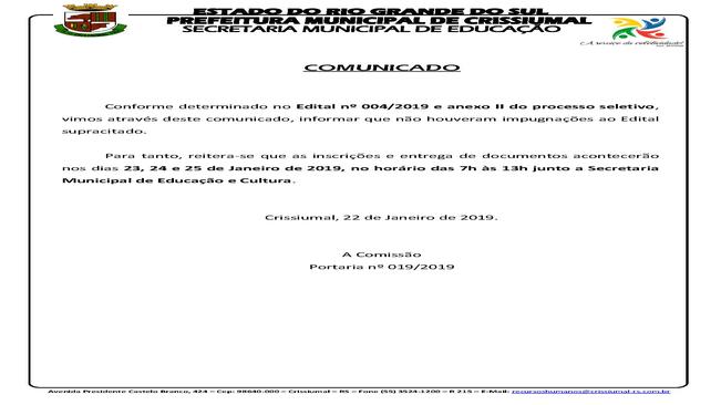 EDITAL 004/2019-COMUNICADO